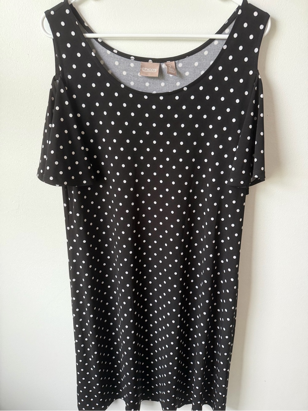 Chico's Black and White Polka Dot Cold-Shoulder Dress SZ 2